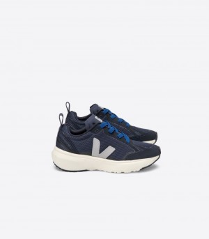 Kids Veja Canary Elastic Lace Trainers Navy / Blue / Grey KSA | QVS-5179