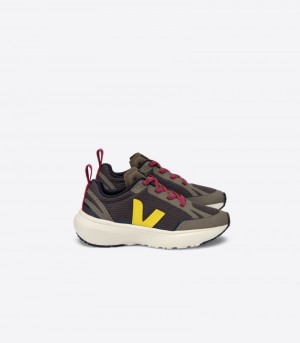 Kids Veja Canary Elastic Laces Alveomesh Trainers Olive / Yellow / Burgundy KSA | PMU-9241