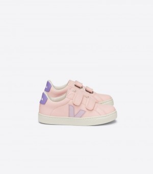 Kids Veja Esplar Chromefree Leather Trainers Pink / Purple KSA | LVA-9372