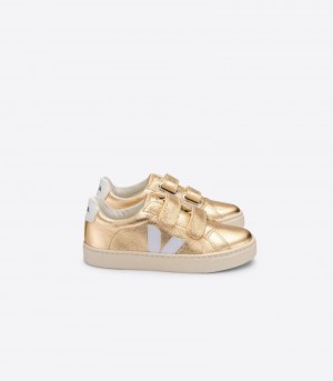 Kids Veja Esplar Chromefree Leather Trainers Gold / White KSA | FSP-0157