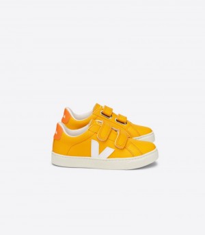 Kids Veja Esplar Chromefree Leather Trainers Yellow / White KSA | BUP-0213