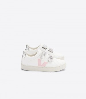 Kids Veja Esplar Chromefree Trainers White / Silver / Pink KSA | AUM-4759