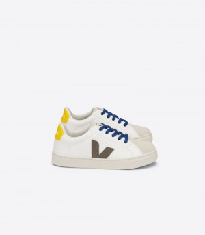 Kids Veja Esplar Laces Chromefree Leather Trainers White / Olive KSA | OBW-9636