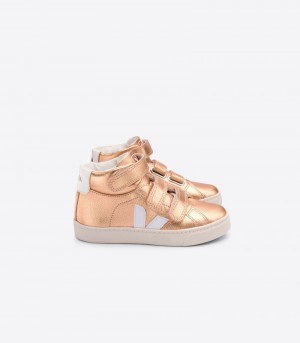 Kids Veja Esplar Mid Chromefree Trainers Rose Gold / White KSA | WCU-5132