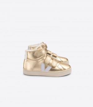 Kids Veja Esplar Mid Fured Leather Trainers Gold / White KSA | IMU-2079