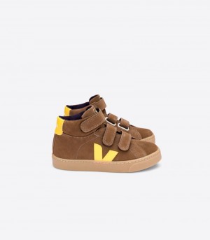 Kids Veja Esplar Mid Suede Trainers Brown / Yellow KSA | ELA-2831