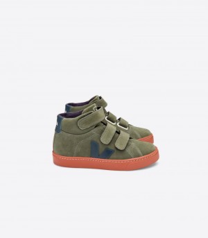 Kids Veja Esplar Mid Suede Trainers Green / Red KSA | BKN-9303