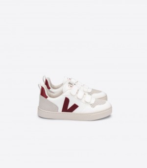 Kids Veja V-10 CWL Trainers White / Burgundy KSA | CNG-3577