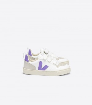 Kids Veja V-10 CWL Trainers White / Purple KSA | CGR-2641