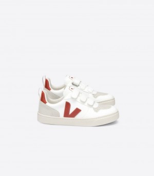 Kids Veja V-10 CWL Trainers White / Red KSA | JAN-1968