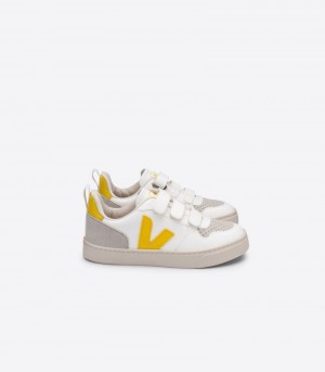 Kids Veja V-10 CWL Trainers White / Yellow KSA | BJA-4610