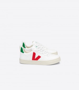 Kids Veja V-10 Laces CWL Trainers White / Red KSA | CQS-1546