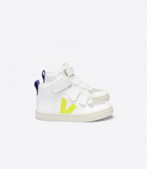 Kids Veja V-10 Mid CWL Trainers White / Yellow / Purple KSA | LDI-7096