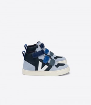 Kids Veja V-10 Mid Chromefree Leather Trainers Navy / Blue KSA | ZRL-7607