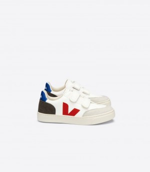 Kids Veja V-12 Chromefree Trainers White / Olive / Red KSA | EWI-3931