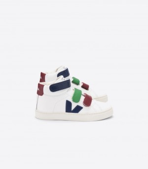 Kids Veja Vstore Esplar Mid Leather Trainers White / Deep Blue / Burgundy KSA | WAD-1707