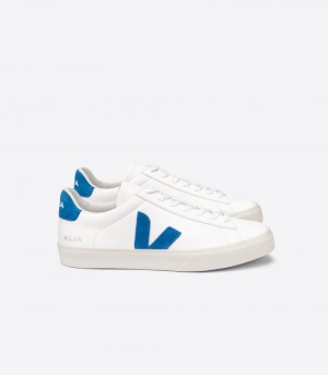 Mens Veja Campo Chromefree Leather Trainers White / Blue KSA | WED4Q6