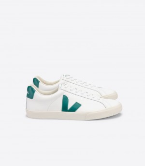 Mens Veja Esplar Leather Trainers White / Green KSA | LYN-3447