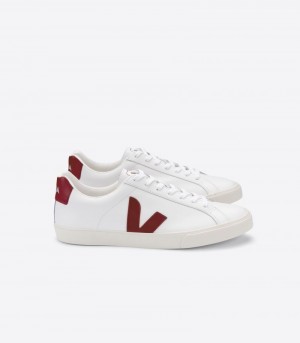 Mens Veja Esplar Leather Trainers White / Burgundy KSA | IJY-0696