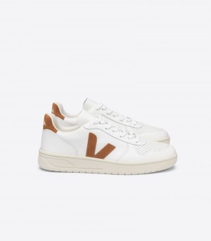 Mens Veja V-10 Leather Trainers White / Brown KSA | A2HEOK