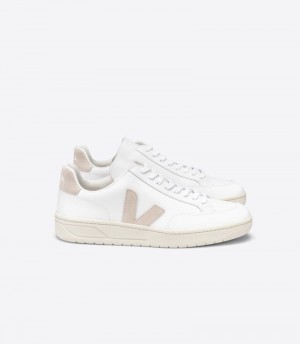 Mens Veja V-12 Leather Trainers White / Beige KSA | CQTQAD