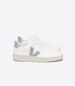 Mens Veja V-12 Leather Trainers White / Blue KSA | YVPQLG