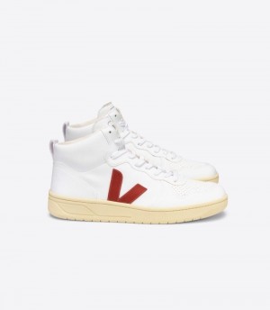 Mens Veja V-15 CWL Trainers White / Red KSA | GJWUAY