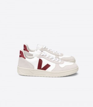 Mens Veja Vstore V-10 Bmesh Trainers White / Beige / Burgundy KSA | GECN9L