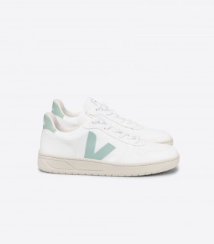 Womens Veja V-10 CWL Trainers White / Light Green KSA | G0SSZP