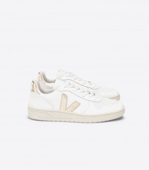 Womens Veja V-10 Leather Trainers White / Gold KSA | PSRIV3