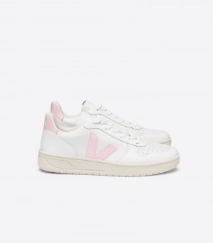 Womens Veja V-10 Leather Trainers White / Pink KSA | D00OBZ