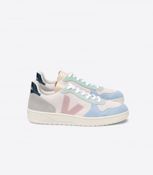 Womens Veja V-10 Suede Trainers Beige / Blue / Light Green KSA | 4T7WK3