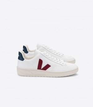 Womens Veja V-12 Leather Trainers White / Burgundy KSA | BD5W4J