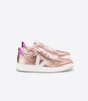 Womens Veja Vstore V-10 Leather Trainers Pink / White KSA | X9O0N5