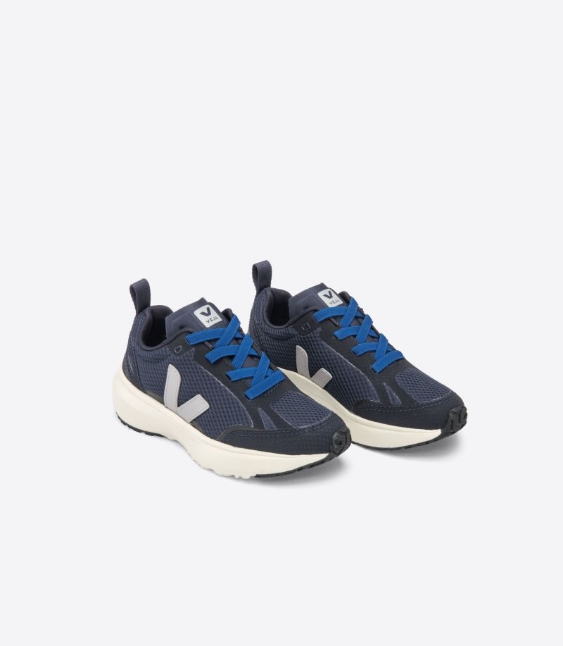 Kids Veja Canary Elastic Lace Trainers Navy / Blue / Grey KSA | QVS-5179