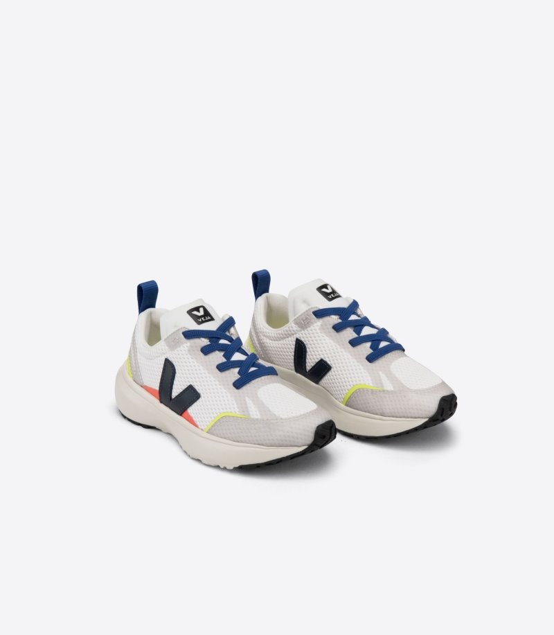 Kids Veja Canary Elastic Laces Alveomesh Trainers White / Navy KSA | NXX-7802