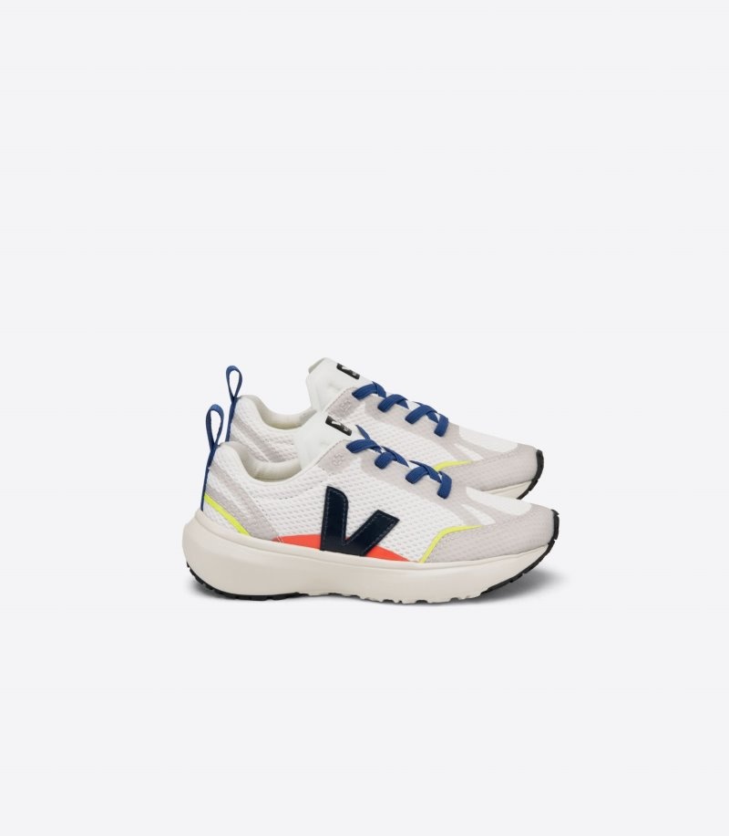 Kids Veja Canary Elastic Laces Alveomesh Trainers White / Navy KSA | NXX-7802