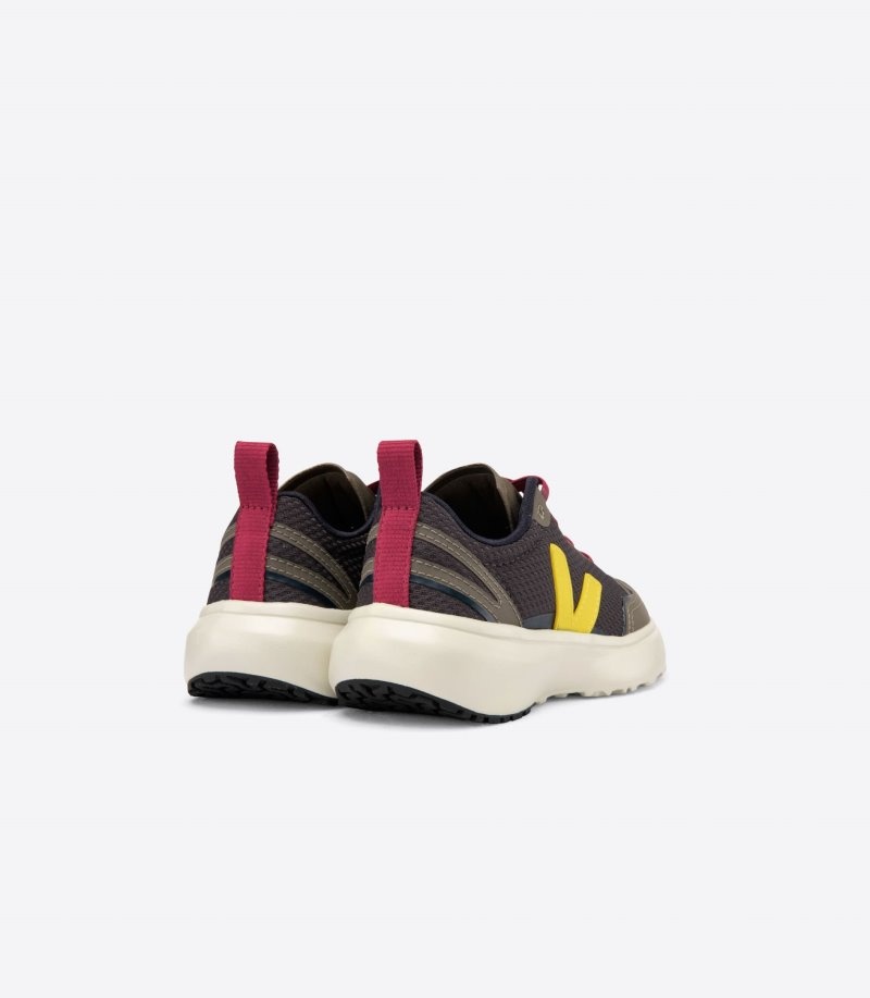 Kids Veja Canary Elastic Laces Alveomesh Trainers Olive / Yellow / Burgundy KSA | PMU-9241