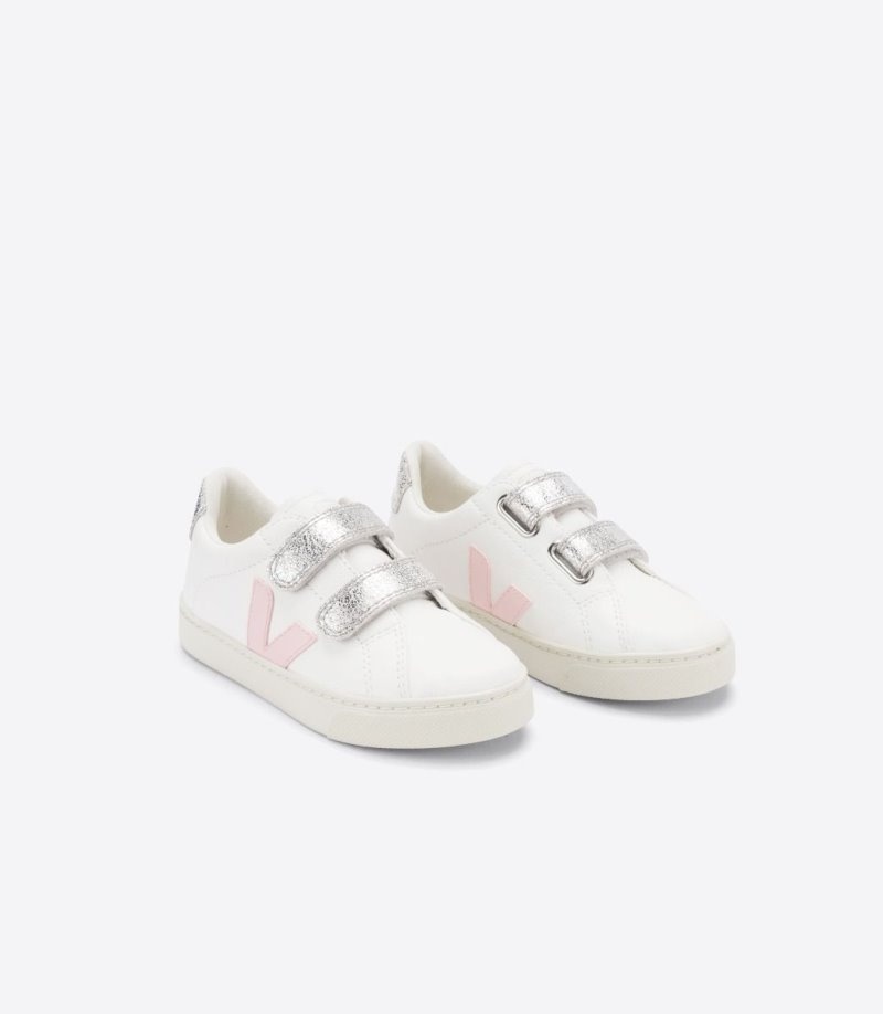 Kids Veja Esplar Chromefree Trainers White / Silver / Pink KSA | AUM-4759