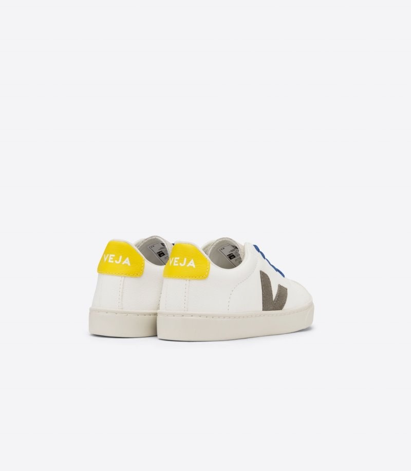 Kids Veja Esplar Laces Chromefree Leather Trainers White / Olive KSA | OBW-9636