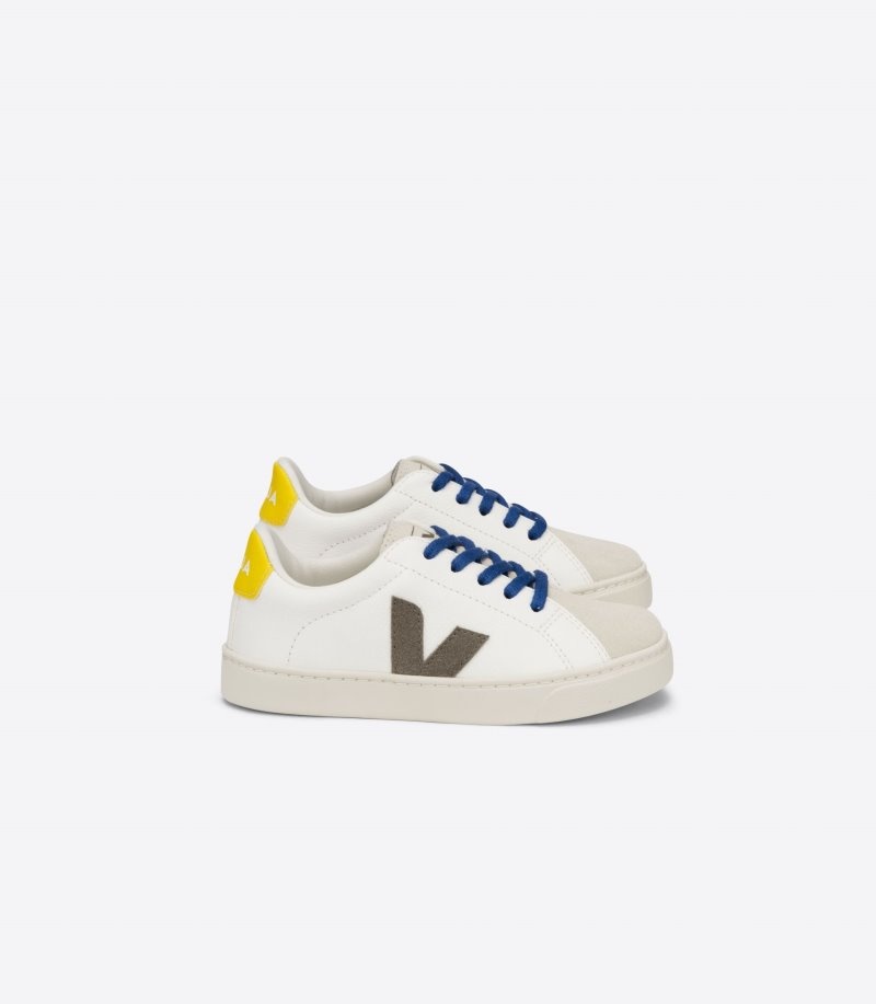 Kids Veja Esplar Laces Chromefree Leather Trainers White / Olive KSA | OBW-9636