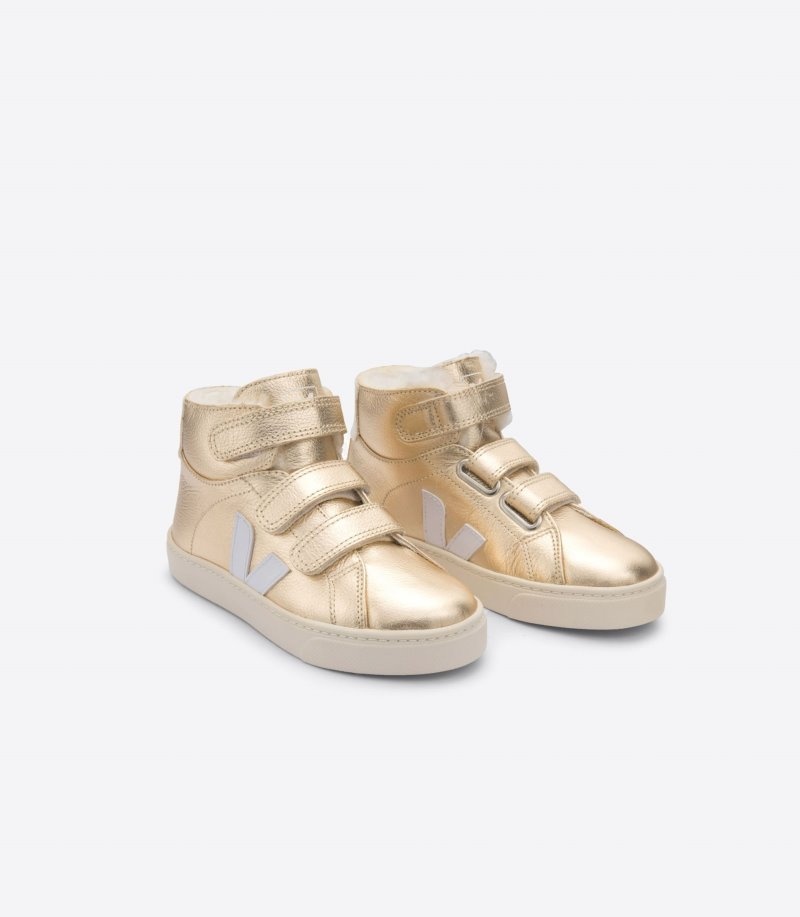 Kids Veja Esplar Mid Fured Leather Trainers Gold / White KSA | IMU-2079