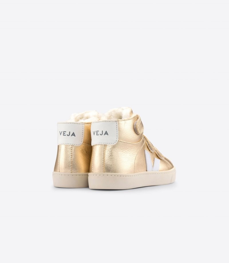 Kids Veja Esplar Mid Fured Leather Trainers Gold / White KSA | IMU-2079