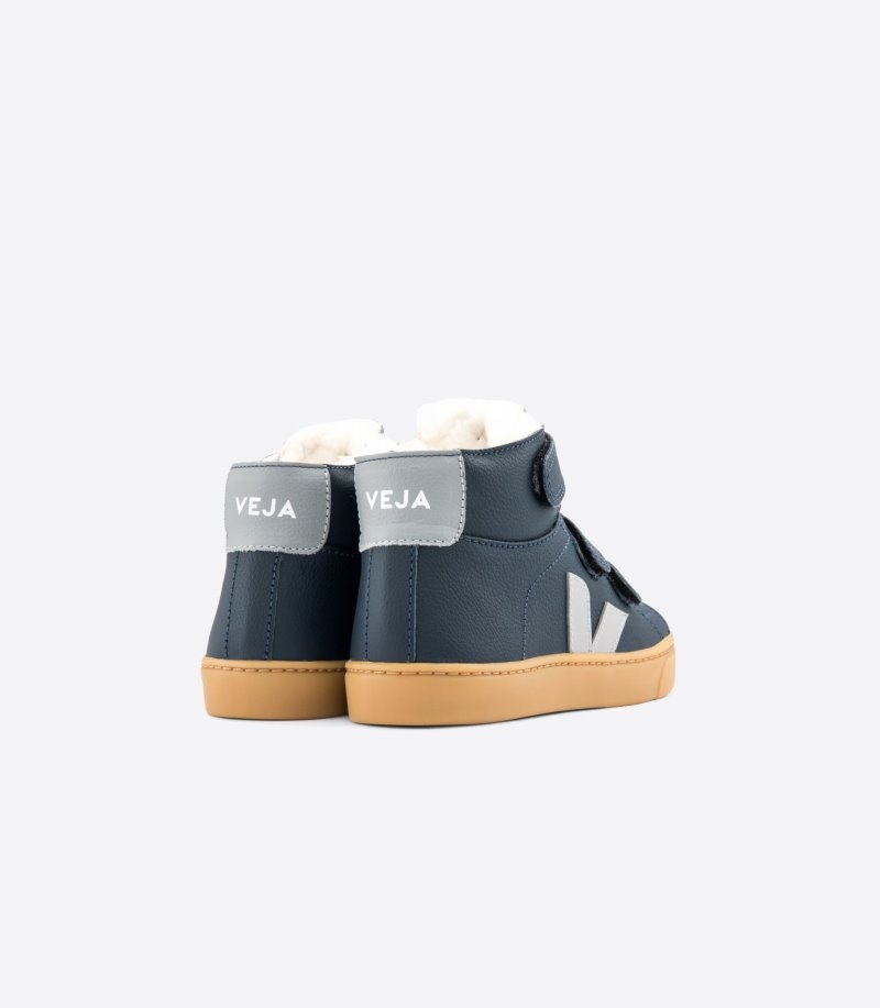 Kids Veja Esplar Mid Fured Leather Trainers Navy / Blue / Grey KSA | UQU-3201