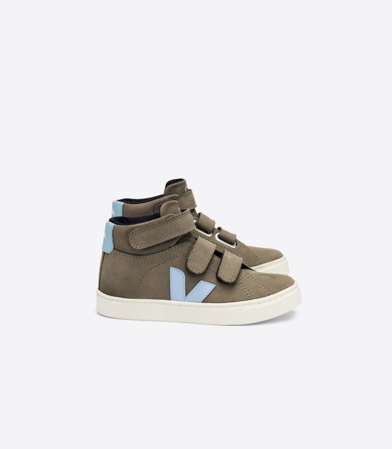 Kids Veja Esplar Mid Nubuck Trainers Olive / Blue KSA | WGZ-6476