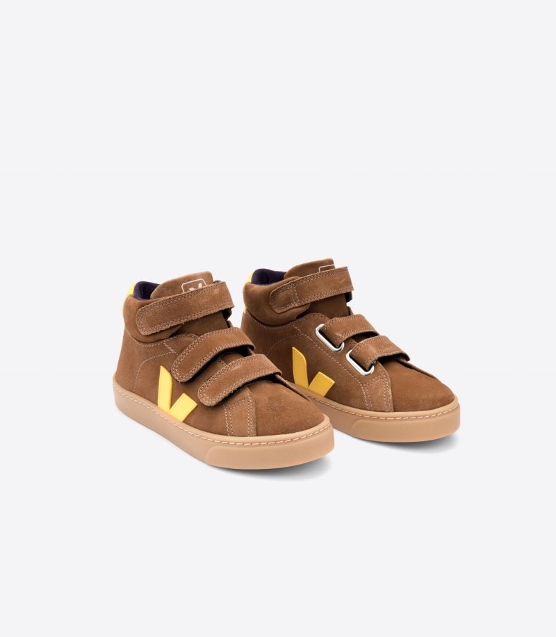 Kids Veja Esplar Mid Suede Trainers Brown / Yellow KSA | ELA-2831