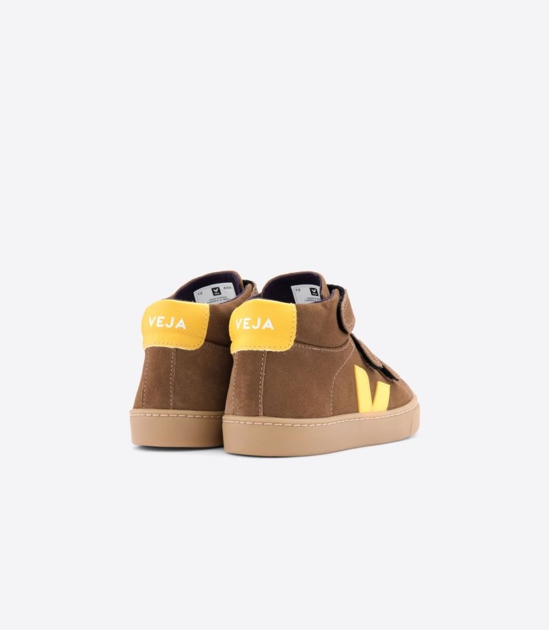 Kids Veja Esplar Mid Suede Trainers Brown / Yellow KSA | ELA-2831