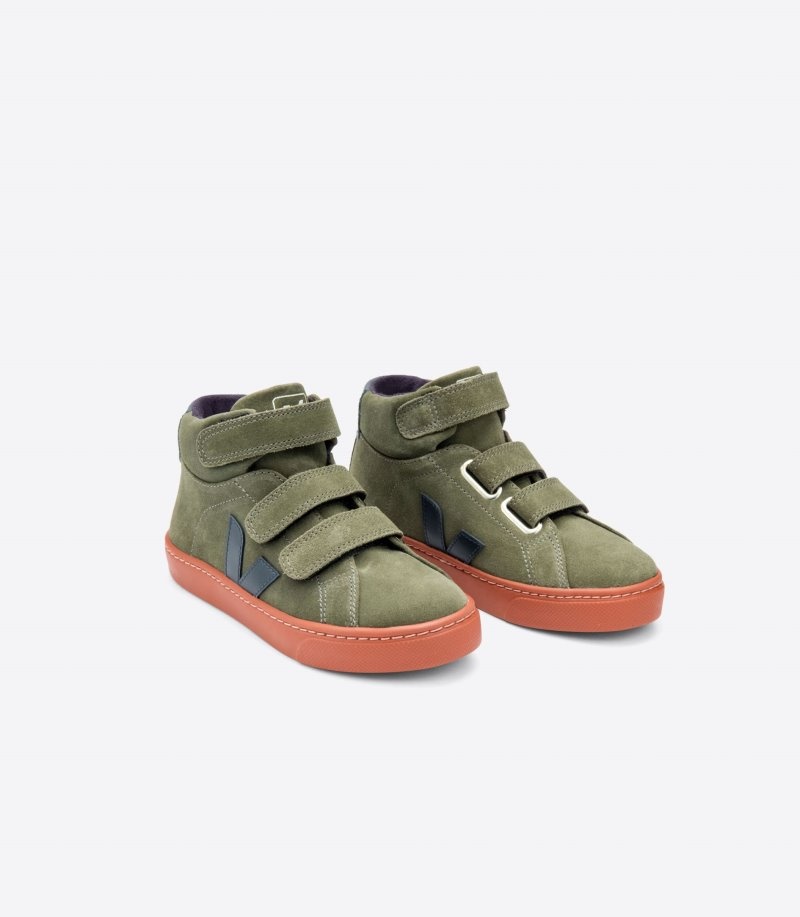 Kids Veja Esplar Mid Suede Trainers Green / Red KSA | BKN-9303