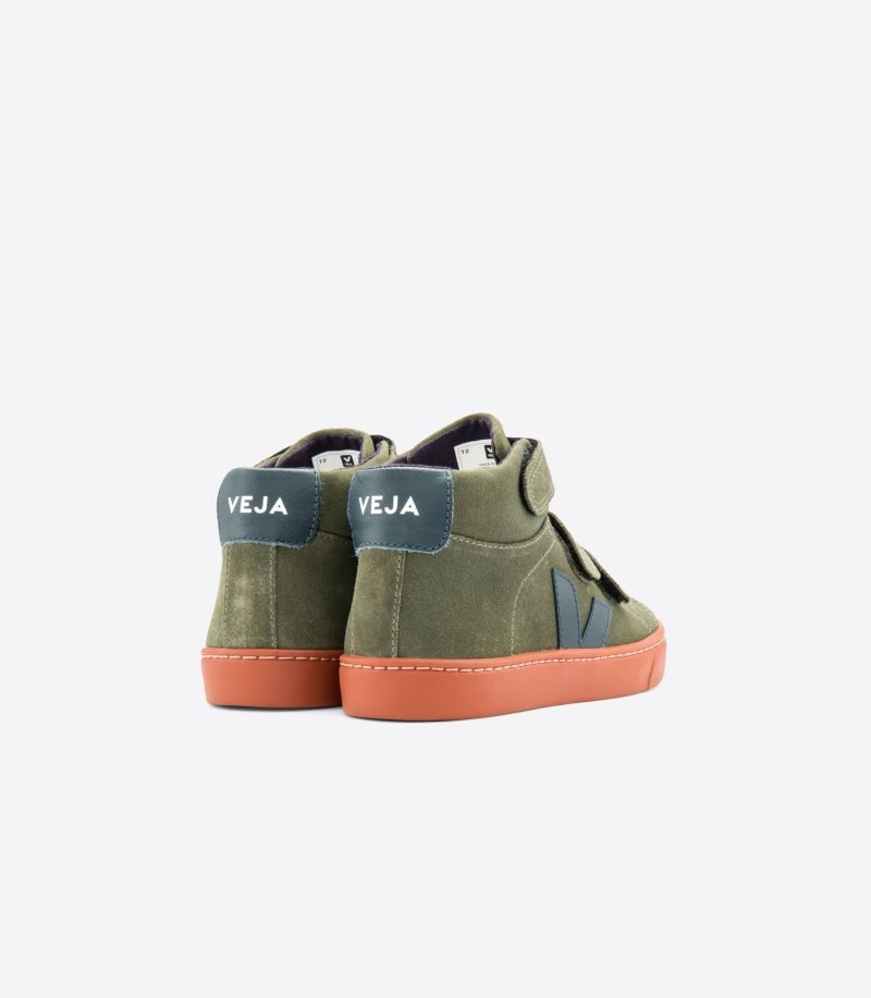 Kids Veja Esplar Mid Suede Trainers Green / Red KSA | BKN-9303