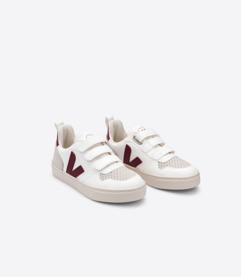 Kids Veja V-10 CWL Trainers White / Burgundy KSA | CNG-3577